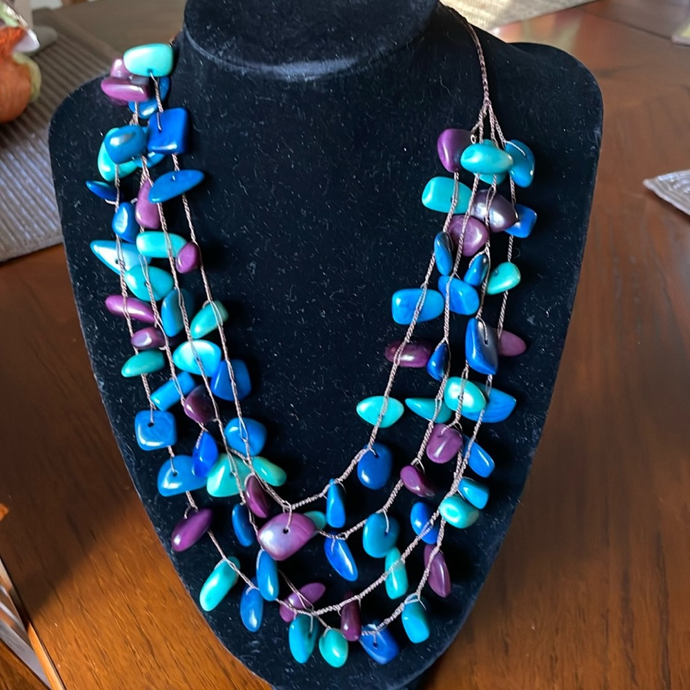 Exotic Colorful Threaded Stone Necklace.